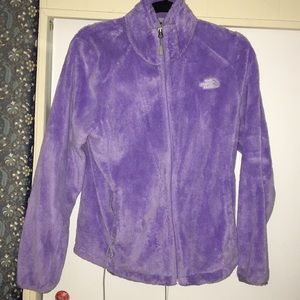Purple fuzzy north face jacket